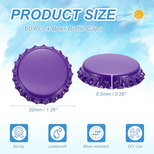 uxcell 60 Pcs Oxygen Absorbing Beer Bottle Caps, 32mm Pry Off Bulk Crown Caps Bottle Toppers for Soda Beer Wine Glass Bottles Home Brewing DIY Pendants or Craft Scrapbooks, Purple - color: Purple