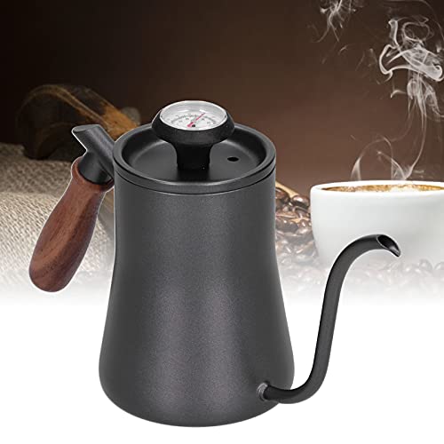 Gooseneck Coffee Kettle for Pouring, Thermometer, Filter, 550 ml, Stainless Steel, Beech, Bright, Leak-Proof, Long Service Life, Home Supplies (Black (Thermometer Model))