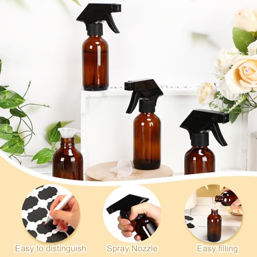 Fumete 20 Pcs 4 oz Glass Spray Bottles Empty Refillable Sprayer Containers with Funnels Labels Black Trigger Sprayers Spray Bottles for Essential Oil DIY Kitchen Hair Plants(Amber) - color: Amber