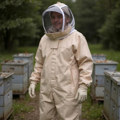 XXL Khaki Beekeeper Suit with Gloves, Thickened Full Body Bee Suits for Men, Protective Beekeeping Suit with Glove