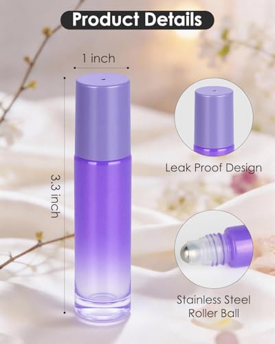 Worldgsb 4 Pack Essential Oil Roller Bottles, 10ml Refillable Glass Roller Bottles with Stainless Steel Roller Balls and Caps for Travel, Perfume and Lip Gloss Purple Gradient - color: Purple-Gradient, style: 4 Pack
