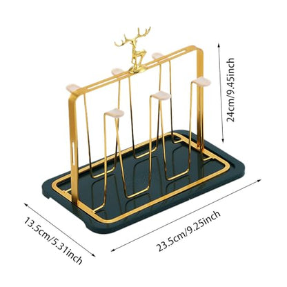 Reusable Cup Drying Rack Stand, Non-Slip Drying Glasses Rack, Silicone Designs Glass Cup Holder with Drainage Functional for Home Kitchen, Office, Cafe, Dining Room Organization (Gold)