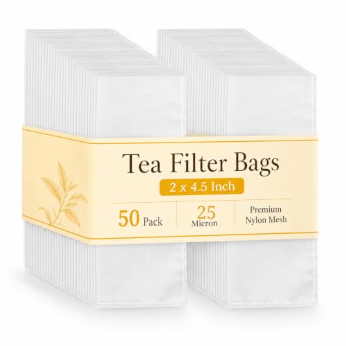 2 x 4.5 Inch Nylon Mesh Tea Filter Bags 50 Count 25 Micron | Fine nylon mesh tea filter bags with precise micron filtration, durable stitching and consistent flow for brewing - size: 50PCS-25M