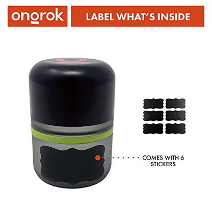 ONGROK Glass Storage Jar, 80ml, 6 Pack | UV Herb/Spice Jar with Child‑Resistant Lid, Color‑Coded Glass Containers to Preserve Smell and Aroma - size: 80ML - 6 Pack