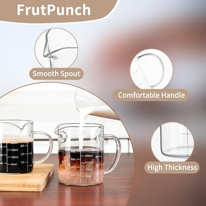 FrutPunch Glass Measuring Cup, Two-Pack (8OZ, 12OZ) with V-Shaped Mouth, Liquid Measuring Cups, Coffee Glass Measuring Cup with Handle, Suitable for Kitchen and Restaurant. - size: 8OZ/12OZ