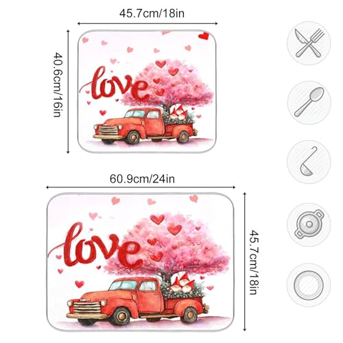 Valentine’s Day Love Tree Dish Drying Mat for Kitchen Countertop 18x24 Happy Valentines Day Gnomes White Large Drying Mat Reusable Quick Dry Dish Sink Mats Easy Clean Decorative Essentials - size: 18x24(in)x1