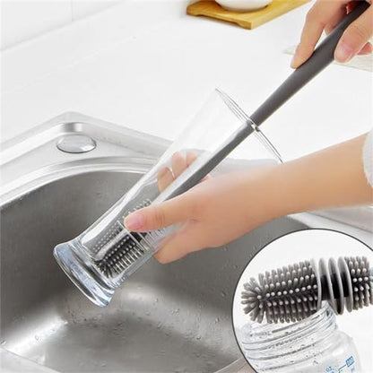 Silicone Soft Bristle Water Bottle Cleaner Brush with Extra Long Handle for Flasks, Tumbler, Glassware, Sports Bottles, Baby Bottles, Vases, Narrow Neck, Gray