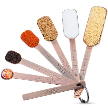 Copper Plate Measuring Cups and Spoons Set of 12, Copper Measuring Cups and Spoons Set with Leveler, Stainless Steel Measuring Spoons & Cups for Dry & Liquid Ingredients During Kitchen&Baking - color: B02: Copper-5Cups+6Spoons