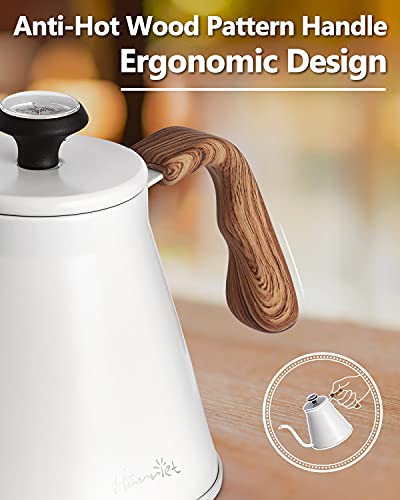Harriet Gooseneck Kettle with Thermometer for Pour Over Coffee and Tea, 37 fl oz, Stainless Steel, Durable 3-Layer Base, Ideal Spout for Precision Pouring, Compatible with all Stove Tops, White - color: White