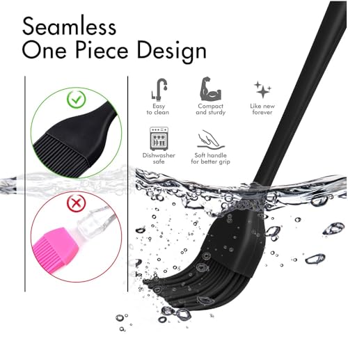 10-Inch Silicone Basting Brush, Heat-Resistant Pastry Brush for Spreading Oil, Butter, Sauce, and Marinades – Ideal for BBQ, Baking, and Cooking, Dishwasher Safe - color: Black