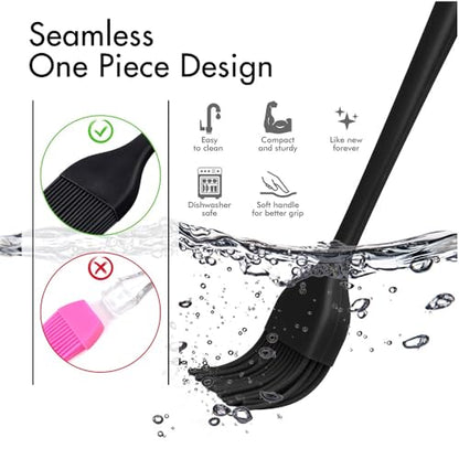 10-Inch Silicone Basting Brush, Heat-Resistant Pastry Brush for Spreading Oil, Butter, Sauce, and Marinades – Ideal for BBQ, Baking, and Cooking, Dishwasher Safe - color: Black
