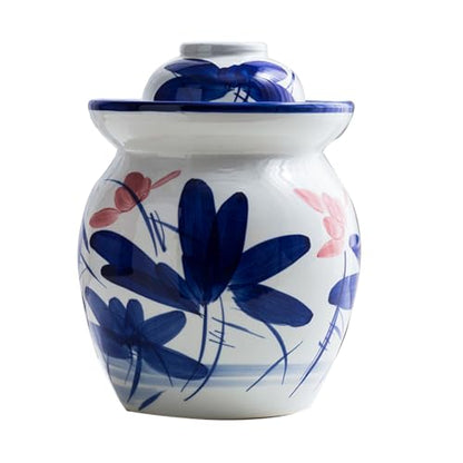 Ceramic Pickle Jar with Lids,Large Traditional Chinese Porcelain Pickle Jar Pickling Jars,Ceramic Fermentation Crock with Water Seal Airlock Lid,Sauerkraut Crock A-7L (B-7L - color: B, size: 7L
