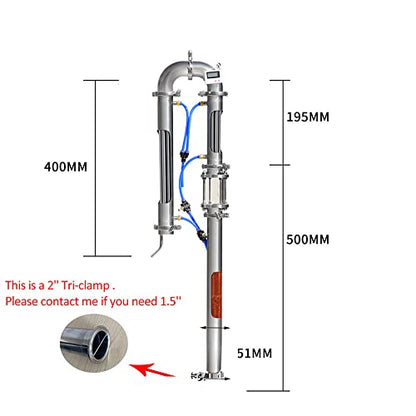 New Tubular distillation tower with sight glass copper mesh 1.5'' 2'' domestic brewing equipment moonshine distiller (2'')