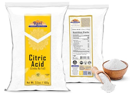 Rani Citric Acid Powder, Food Grade (Limbu Ka Ful) 3.5oz (100g) ~ Used for Cooking, Bath Bombs, Cleaning | Gluten Friendly | Indian Origin - size: 3.5 Ounce (Pack of 1)
