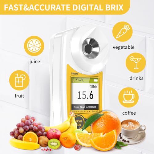 Digital Brix Refractometer Flagfront brix Meter Refractometer USB C Charging Automatic Temperature Compensation Brix Refractometer Range 0-55%，±0.1% Precision(English Keyboard)