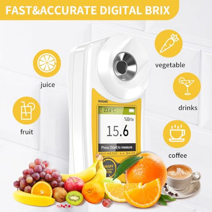 Digital Brix Refractometer Flagfront brix Meter Refractometer USB C Charging Automatic Temperature Compensation Brix Refractometer Range 0-55%，±0.1% Precision(English Keyboard)