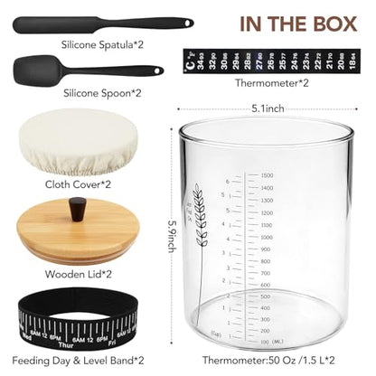 50oz Sourdough Starter Jar Kit, Wide Mouth Sourdough Jar | Sourdough Starter Kit & Sourdough Bread Baking Supplies for Sour Dough Bread, Sour Dough Starter Jars for Beginners(2 Pack) - size: Wide mouth- 2 Pack