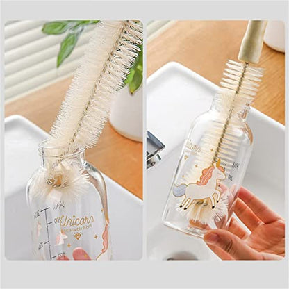 Natural Bristle Bottle Brush,Long Wooden Handle for Narrow Neck Bottles, Beer, Sports (11.8inch)