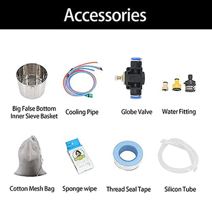 YUEWO 110V Electric 304 Stainless Steel Alcohol Distiller Flute Reflux Column Still with Sight Glasses Wine Making Kit for DIY Whisky Wine Brandy Gin - size: 65Liters/17Gal-Copper