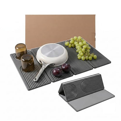 Large Stone Dish Drying Mat for Kitchen Counter,Collapsable Stone Dish Drying Mat with Diatomaceous Earth for Quick Drying-Ultra Absorbent-Eco-Friendly,Foldable -23.6"×15.7" Dark Gray Curved Grooves - color: HXDK-Dark Grey