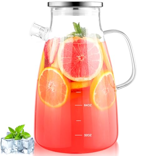 1 Gallon 128oz Glass Pitcher,Water Pitcher with Full Seal Lid and Spout, Glass Carafe for Hot/Cold Drink, Water Jug for Iced Tea, Coffee, Juice, Milk, Beverage - color: Clear, Seal, size: 128 Ounces