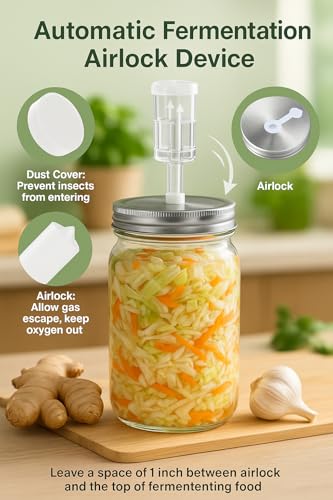 Fermentation Kit for Wide-Mouth Fermenting Jars: Includes 4 Silicone Airlocks, 4 Sealing Rings, 4 Glass Weights, 4 Grommets, 4 Stainless Steel Lids - Ideal Fermenting Kit for Cooks & Healthy Eating