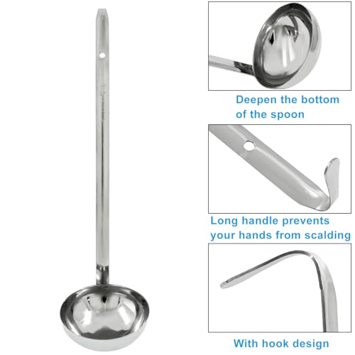 Piutouyar 3 Pcs 6 oz Soup Ladle Set, Stainless Steel Ladle with Long Hooked Handles Kitchen Cooking Serving Ladle Accessories for Cooking Soup Sauce Stews - size: 6 oz