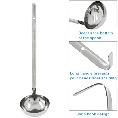 Piutouyar 3 Pcs 6 oz Soup Ladle Set, Stainless Steel Ladle with Long Hooked Handles Kitchen Cooking Serving Ladle Accessories for Cooking Soup Sauce Stews - size: 6 oz