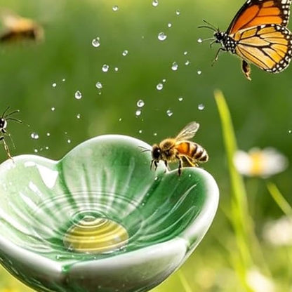 Bee Watering Station for Garden,Ceramic Bees Cups Outdoor Feeder,Flower Shaped Bee Watering Station Bird Bath Water,Butterfly Drinking Cup Bees Bath Bowl Gardens Stakes (Blue, Purple, Pink)