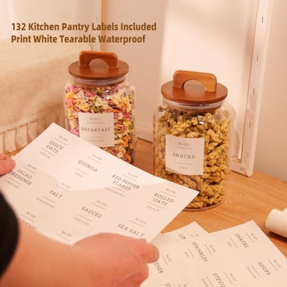 2 Pack Large Glass Flour and Sugar Containers with 132 Pantry Labels - 64 FL OZ Glass Canisters with Bamboo Airtight Lids - Farmhouse Glass Cookie Jars for Rice, Pasta, Cereal, Bath Salt - size: 64OZ- 2 Pack