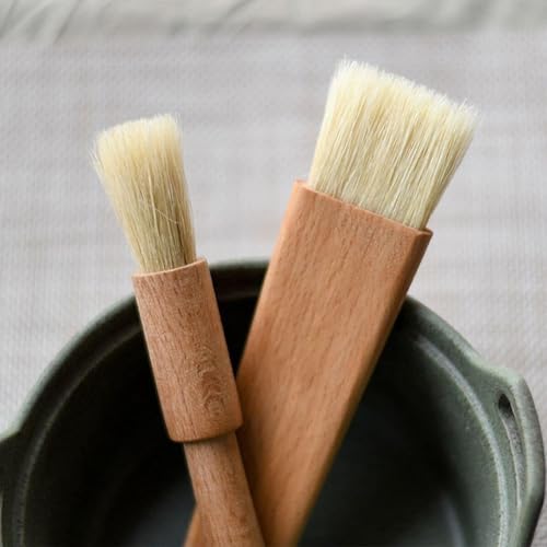 Generic Natural Bristles with Wooden Handle Pastry Brushes for Basting Spreading Butter Barbecue Baking Kitchen Cooking (Cylindrical), Silver