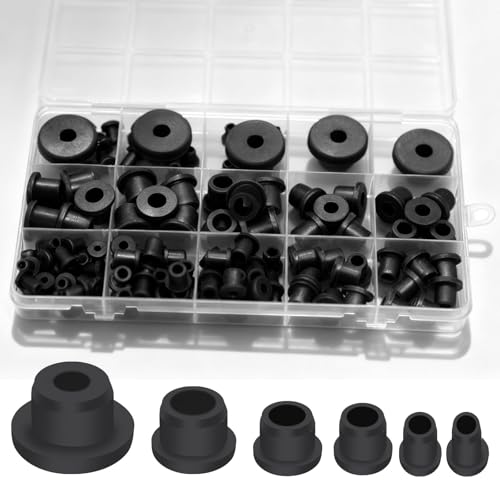 115 Pcs T-Type Silicone Rubber Grommet Kit, 6 Sizes Bushings for Wiring, T-Type Design Grommets for Hydroponics, Valve & Pipe Repair, Cable Protection in Automotive, Gardening & Industrial Use - color: 115pcs