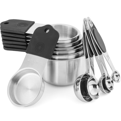 Magnetic Measuring Cups and Spoons Set, Including 7 Stainless Steel Nesting Measuring Cups and 5 Magnetic Measuring Spoons for Cooking & Baking (Black) - color: Black