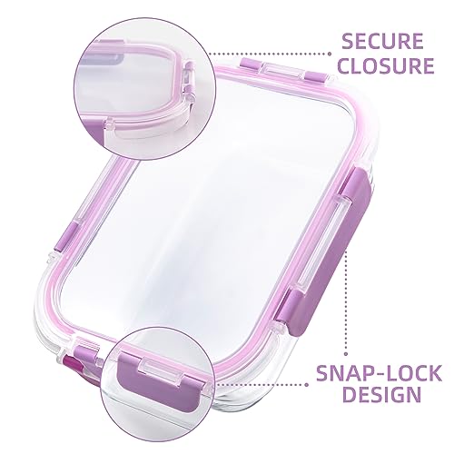 C CREST Airtight Food Storage Glass Containers with Locking Lids- 5 Large (32oz) and 5 Small (12oz), Leak-proof - color: LAVENDER