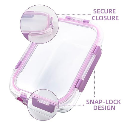 C CREST Airtight Food Storage Glass Containers with Locking Lids- 5 Large (32oz) and 5 Small (12oz), Leak-proof - color: LAVENDER