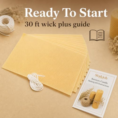Stakich Candle Making Pure Beeswax Kit, 50 Full Size Sheets - 8 1/8 Inch x 16 3/4 Inch - Comes with Wicking and Instructions - size: 50 Sheets