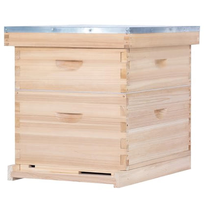 10 Frame Bee Hive, Compelte Bee Hive Starter Kit Includes 1 Deep Brood Honey Bee Hives Box, 1 Medium Super Bee Box with Beehive Frames and Foundation Sheets - size: 2-Layre