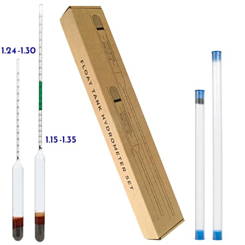 Hydrometers for Float Tanks – Measure Specific Gravity of Epsom Salt Solution Floatation Therapy MgSO4 – Dual Kit – Broad & Precision Range (1.15-1.35 & 1.24-1.30) Sensory Deprivation Rest