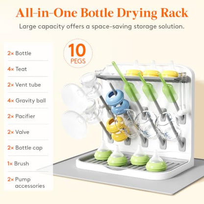 Lifewit Baby Bottle Drying Rack with Drain Mat & 10 Hooks, Newborn Essentials Must Haves, Bottle Storage Organizer for Countertop, Cabinet, Rack Dryer Holder for Pacifiers, Pump Parts, Baby Stuff - size: Medium-10 Hooks