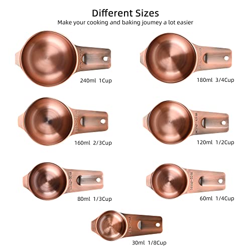 Measuring Cups and Spoons Set, Copper Measuring Cups and Spoons Set for Dry & Liquid, Metric&US 7 Stainless Steel MeasureR Cup&9 Spoon Leveler & Measure Enquivalents for Kitchen & Baking