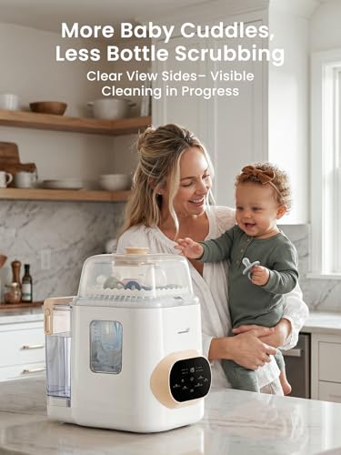 Grownsy EaseClean Pro Bottle Washer | Visible Cleaning Windows | All-in-One Wash, Sterilize & Dry System | 360° High-Pressure Cleaning | for Bottles, Pump Parts & Baby Essentials - color: Beige