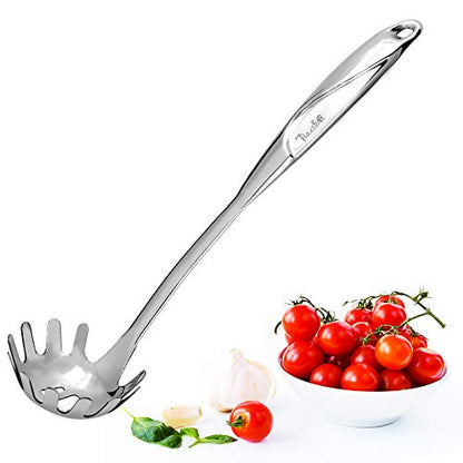 Kitchen 304 Stainless Steel Spaghetti Server – 12" Pasta Fork with Draining Holes & Anti-Slip Teeth – Rust-Resistant Noodle Ladle – Dishwasher Safe Kitchen Utensil for Everyday Use - size: B.Spaghetti Spoon