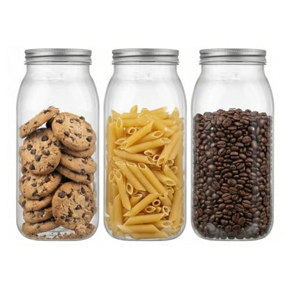 novelinks 64 oz Large Plastic Mason Jars with Airtight Lids Wide Mouth | 3 Pack, Silver, Storage Jars with Airtight Lids, Mason Jars 64oz, Big Jars Wide Mouth, Plastic Storage Containers for Pantry - color: 3 Pack Silver