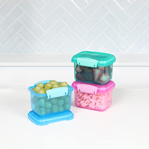 Sistema 3-Piece Food Storage Containers with Lids for Lunch, Meal Prep, and Leftovers, Dishwasher Safe, 1.6-Cup, Blue/Green/Pink - size: 12.8oz