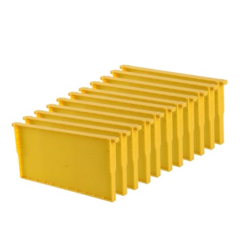 Benefitbee 10 Pack Plastic Deep Beehive Frames, Pre-Carved Langstroth Brood Frames Yellow | One-Piece Seamless pre-carved bee frames, easy clean, fit standard 9-1/8 inch Langstroth deep hive, durable plastic