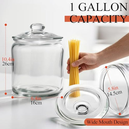 MASTERTOP Large Glass Jar with Lid, Airtight Glass Storage Containers with Lids, Wide Mouth Cookie Candy Jar with Leak Proof Rubber Gasket Lid,1 Gallon Clear Jars for Candies,Dry Food,Snacks