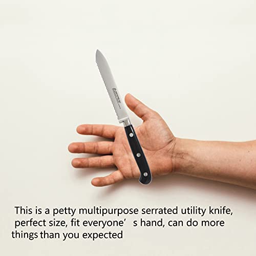 Serrated Utility Knife - MATTSTONE HILL 4.7" Kitchen Knife, German Stainless Steel Vegetable Knife, Paring Knife, Triple Rivet Handle - size: 4.7"