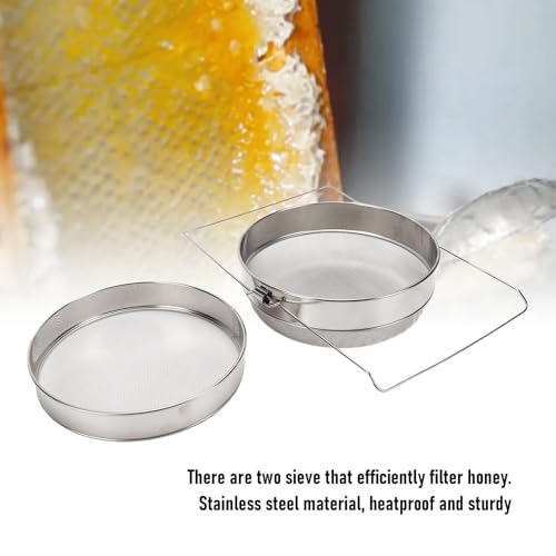 Cryfokt Honey Strainer, Stainless Steel Double Sieve Honey Filter with Expandable Mesh Screen for 5 Gallon Bucket Beekeeping Equipment