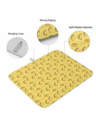 Yellow Tacos Dish Drying Mat, Cheese Vegetables Cartoon Food Absorbent Dish Drying Matt Pad for Kitchen Countertops, Sinks, Dish Drainer Racks, Large 18x24in 1PC - size: 24" x 18"