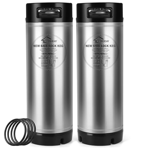 Upgraded 2 Pack New 5 Gallon Ball Lock Keg, Stainless Steel Corny Keg with Ball Lock Post, Cornelius Keg Beer Square Keg with Dual Rubber Handle, Gasket Set for Commercial Home Brewing - size: 5 Gallon*2 Pack